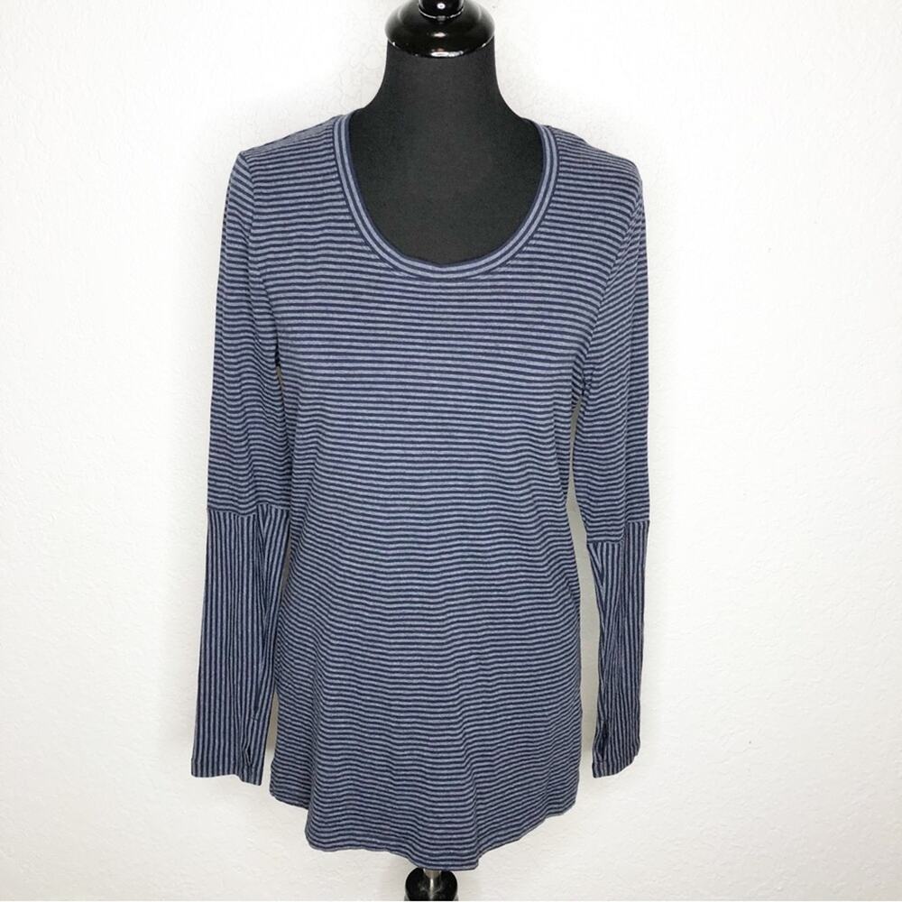 Cabi Wonder Tee navy gray striped long sleeve knit top size Medium #3808